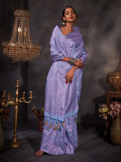 Powder Blue Pink Zari Kanjeevaram Silk Saree