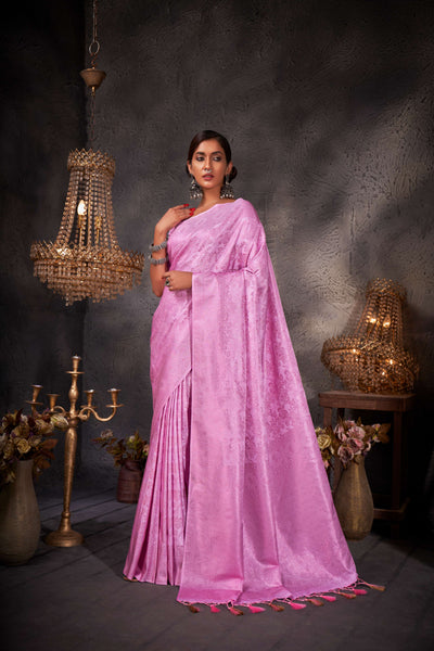 Wisteria Pink Pink Zari Kanjeevaram Silk Saree