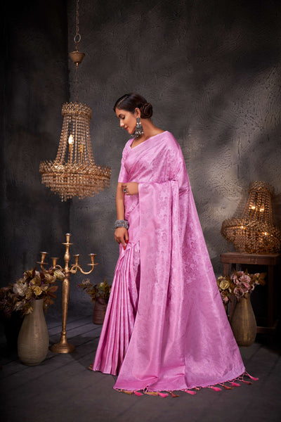 Wisteria Pink Pink Zari Kanjeevaram Silk Saree