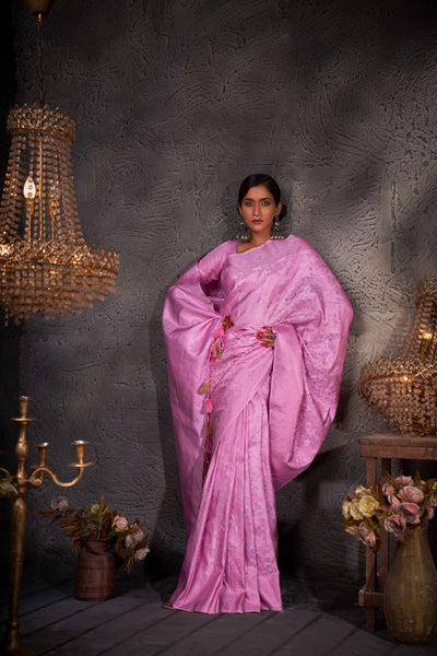 Wisteria Pink Pink Zari Kanjeevaram Silk Saree