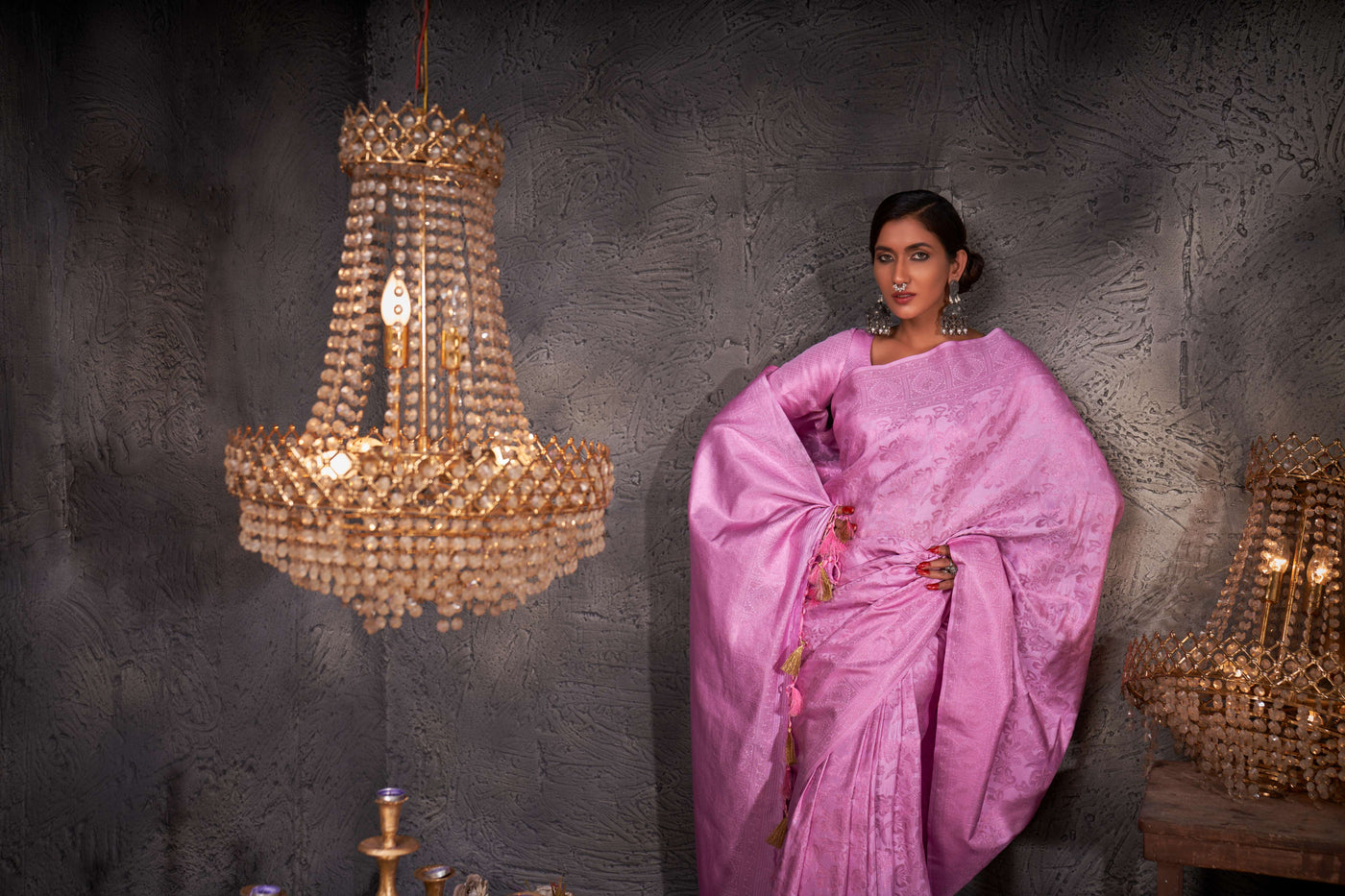 Wisteria Pink Pink Zari Kanjeevaram Silk Saree