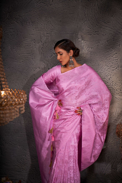 Wisteria Pink Pink Zari Kanjeevaram Silk Saree