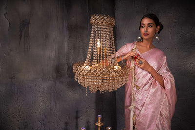 Off-White Pink Zari Kanjeevaram Silk Saree