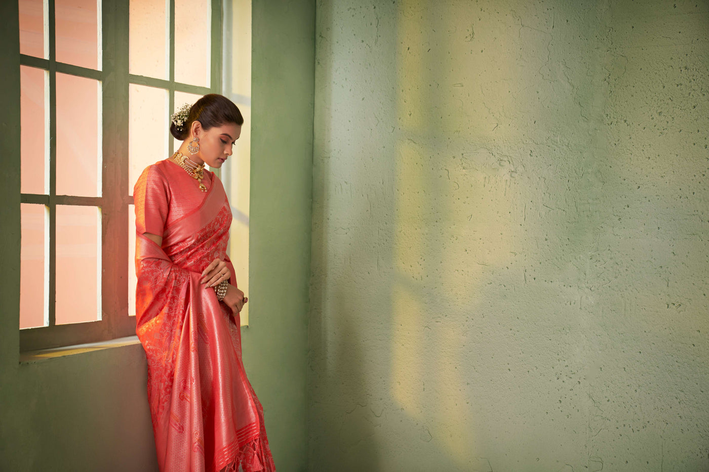Bittersweet Red Silver with Gold Pink Zari Kanjivaram Silk Saree