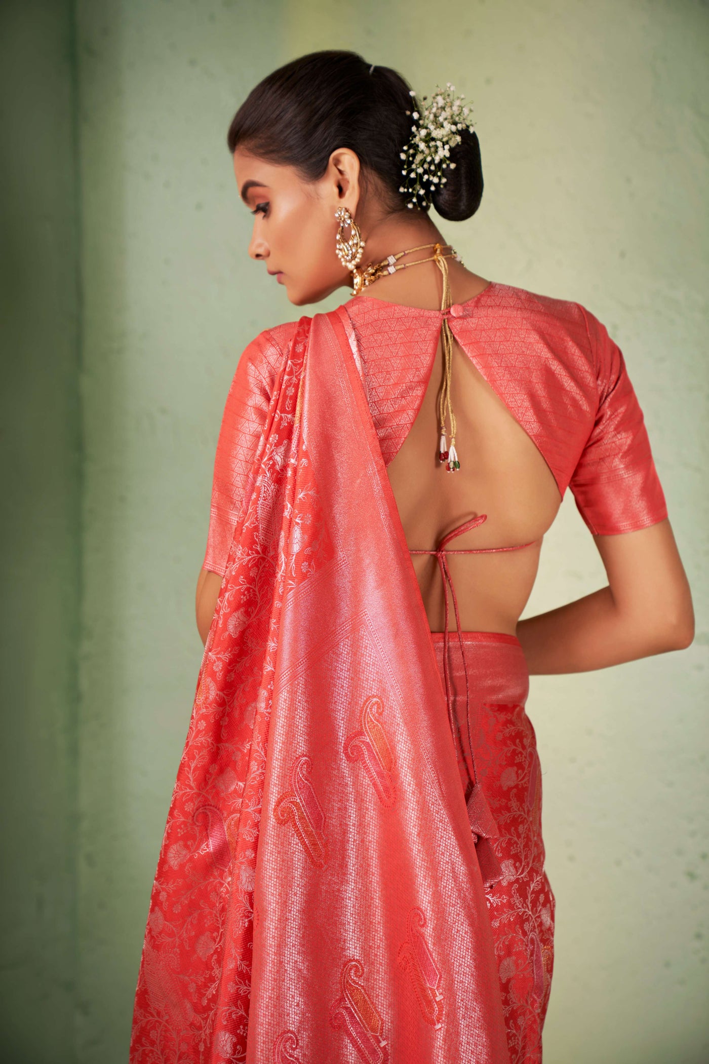 Bittersweet Red Silver with Gold Pink Zari Kanjivaram Silk Saree
