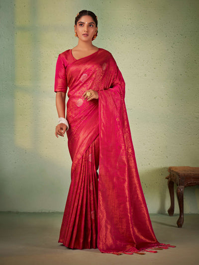 Barbie Pink Copper Zari Kanjeevaram Silk Saree