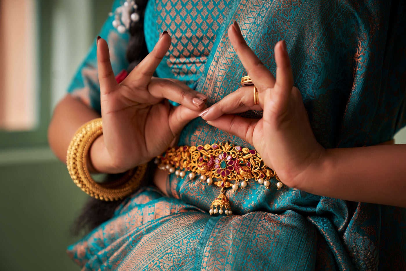 Turquoise Blue Copper Zari Kanjivaram Silk Saree