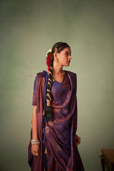 Elegant Wedding Wear Saree with Copper Zari Work