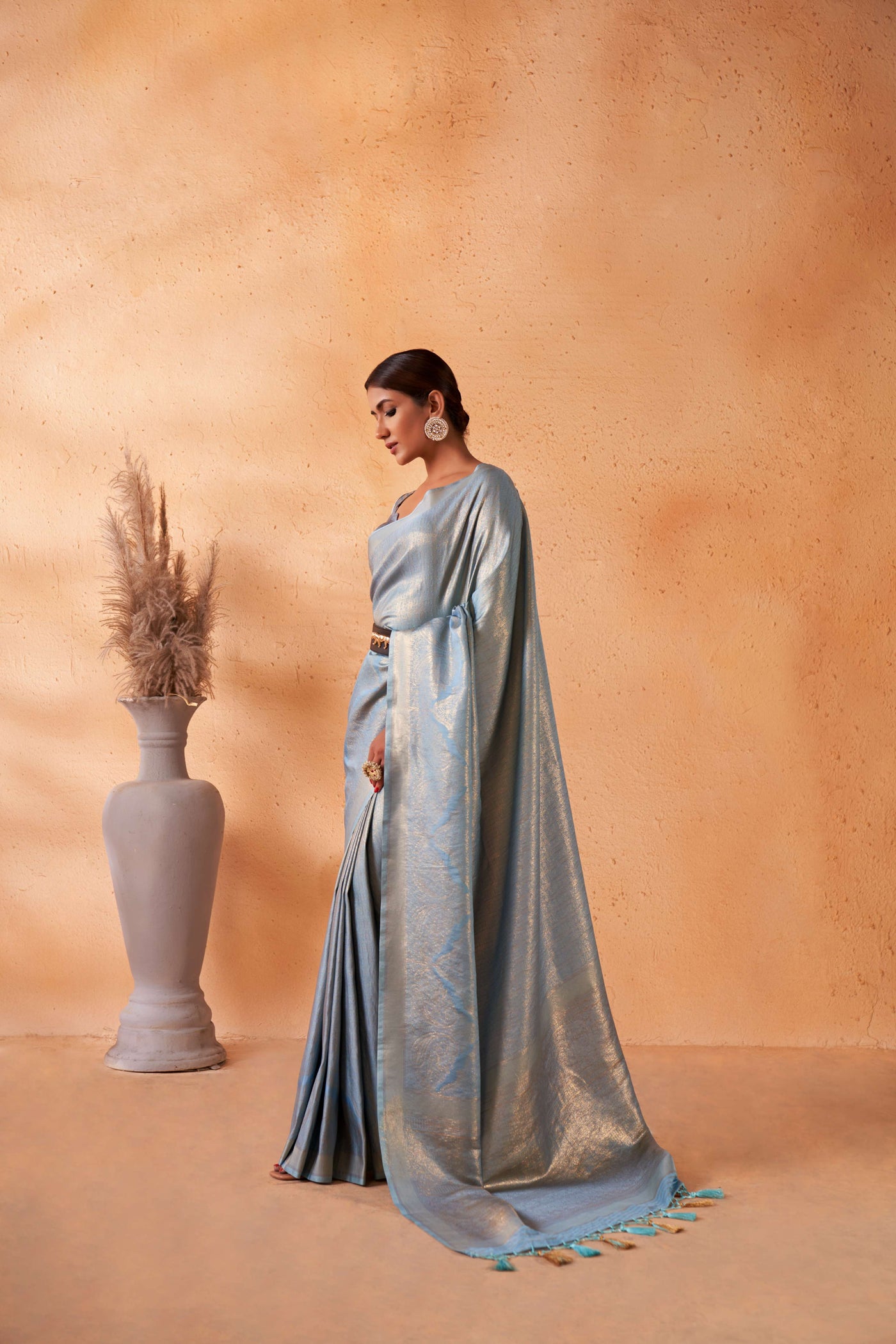 Light Blue Gold Zari Kanjeevaram Silk Saree