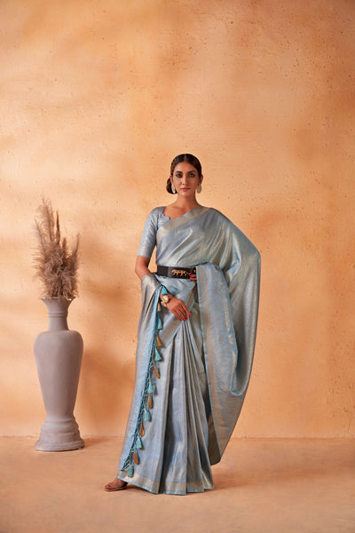 Light Blue Gold Zari Kanjeevaram Silk Saree