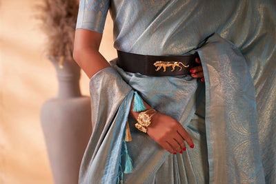 Light Blue Gold Zari Kanjivaram Silk Saree
