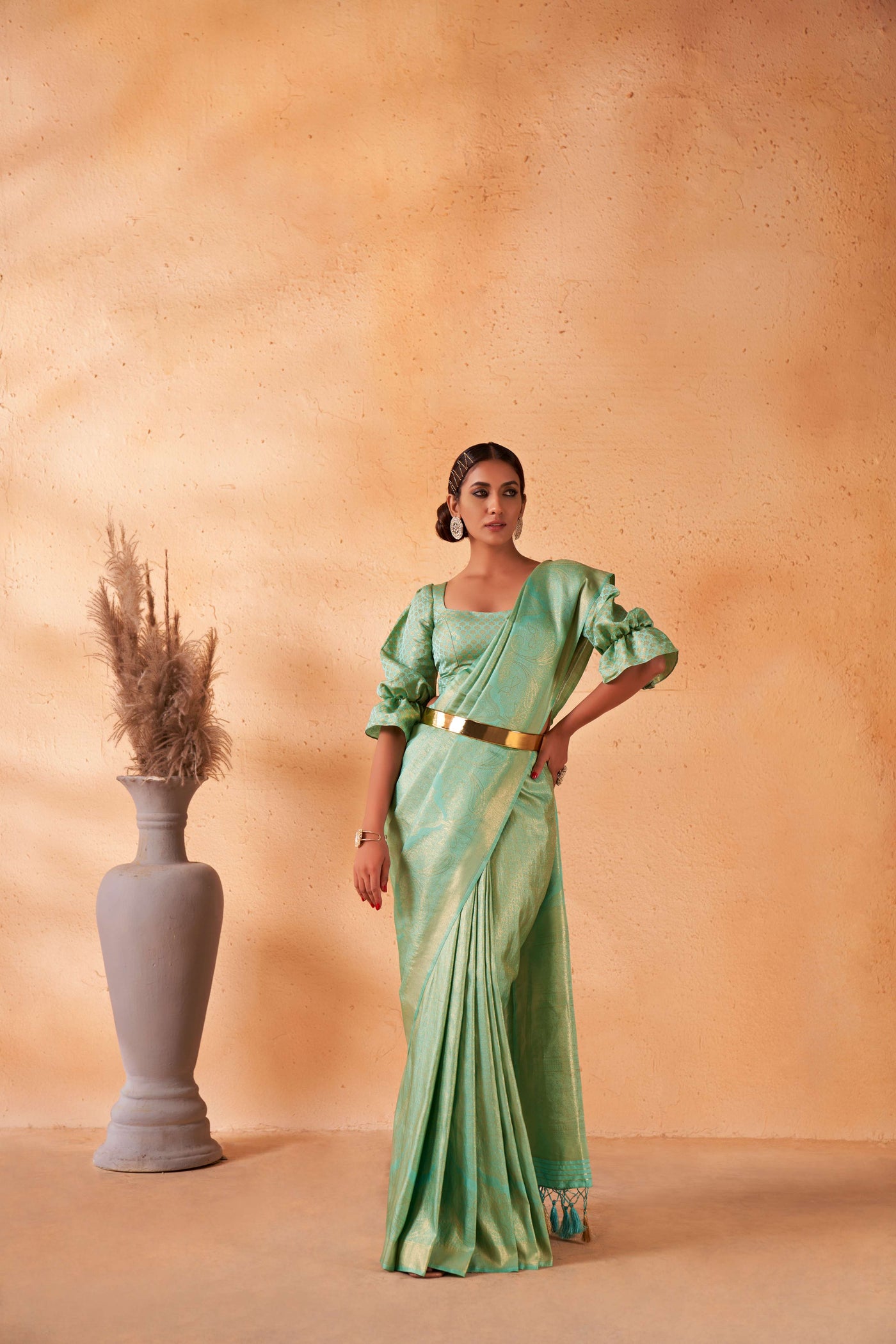 Mint Green Gold Zari Kanjeevaram Silk Saree