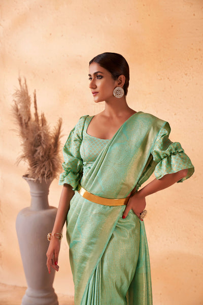 Mint Green Gold Zari Kanjeevaram Silk Saree