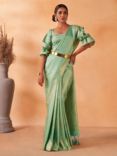 Mint Green Gold Zari Kanjeevaram Silk Saree