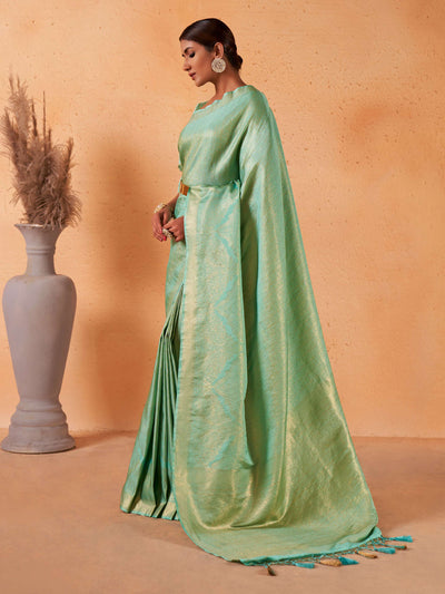 Mint Green Gold Zari Kanjeevaram Silk Saree