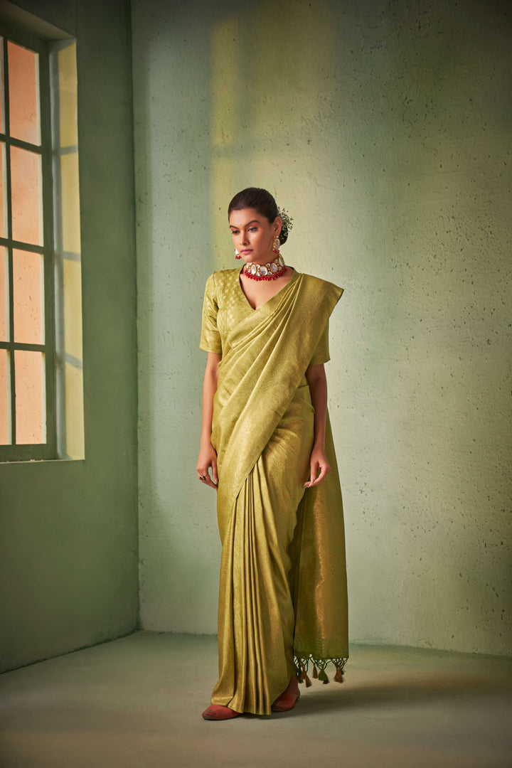 Yellowish Green Gold Zari Kanjivaram Silk Saree