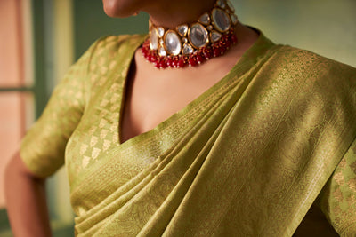 Yellowish Green Gold Zari Kanjivaram Silk Saree
