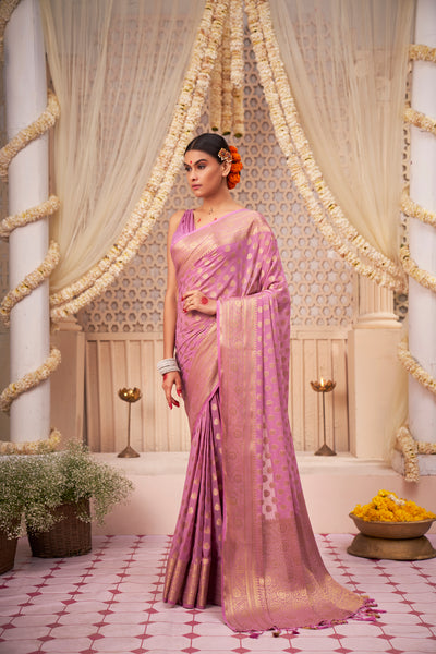 African Violet Gold Zari Georgette Viscose Saree