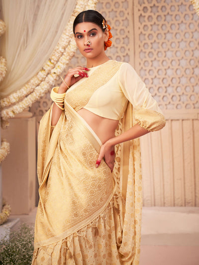 Off-white Gold Georgette Zari Saree | House of Vardha