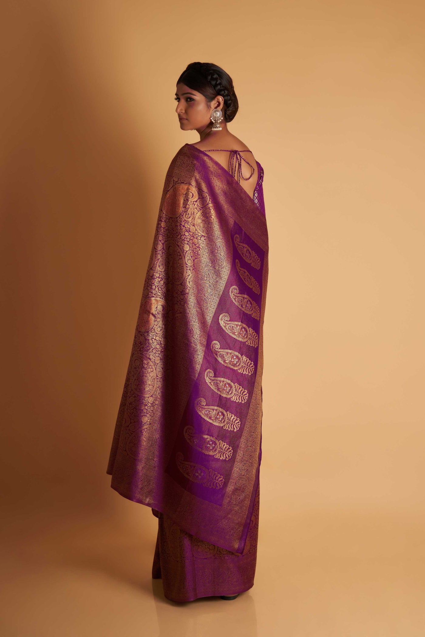 Wine Gold Copper Silver Zari Kanjeevaram Saree