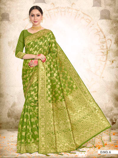 Kelly Green Woven Banarasi Saree