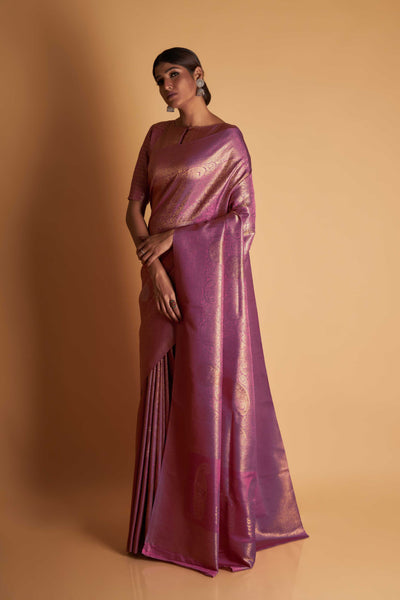 Lilac Gold Copper Silver Zari Kanjeevaram Saree