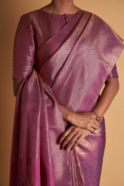 Lilac Gold Copper Silver Zari Kanjeevaram Saree