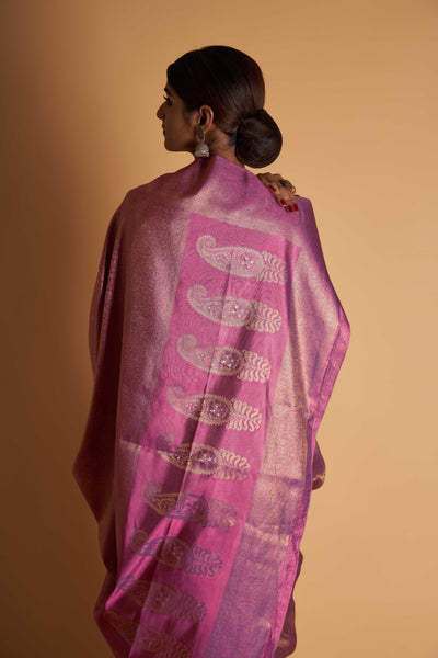 Lilac Gold Copper Silver Zari Kanjeevaram Saree