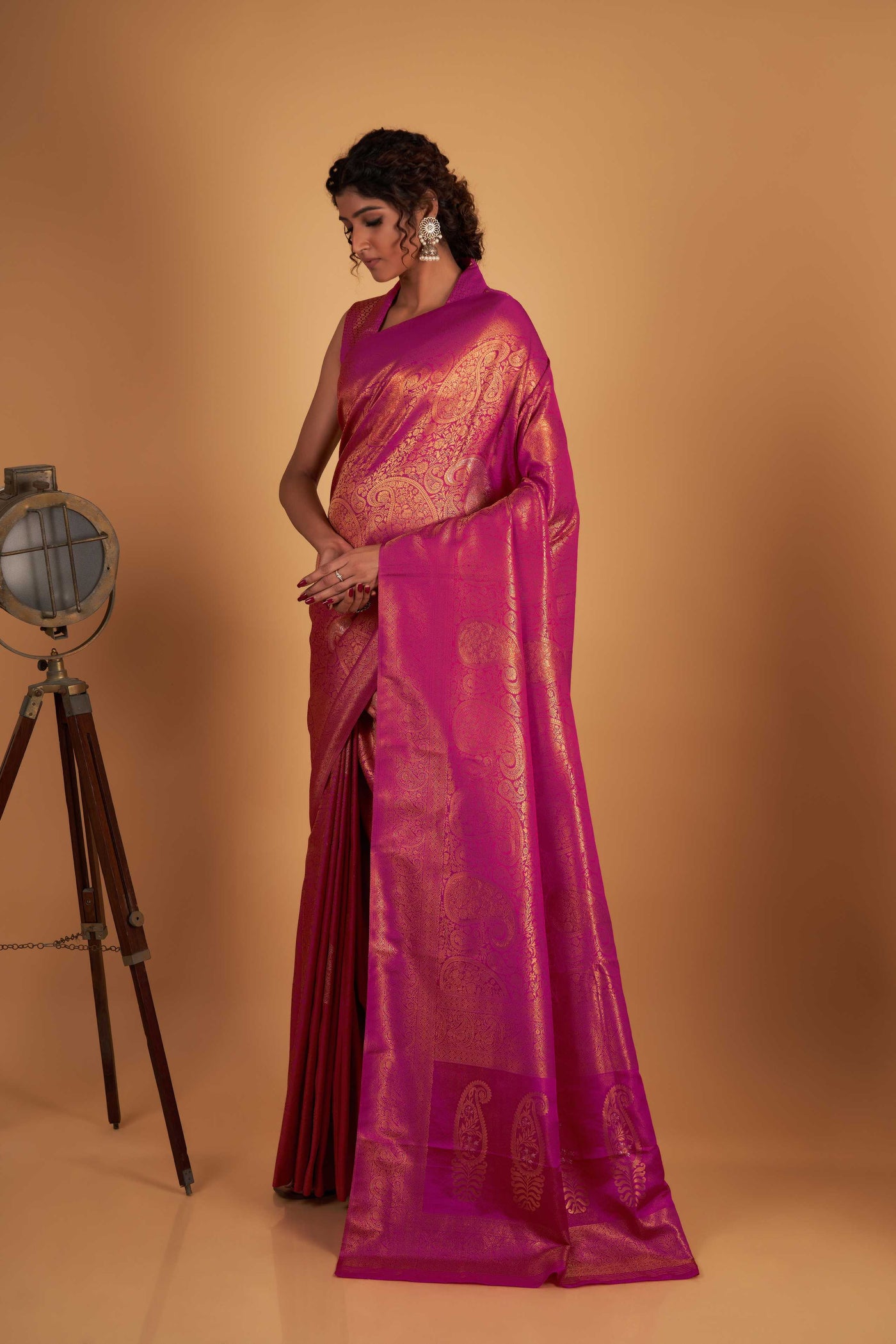 Pink Gold Copper Silver Zari Kanjeevaram Saree