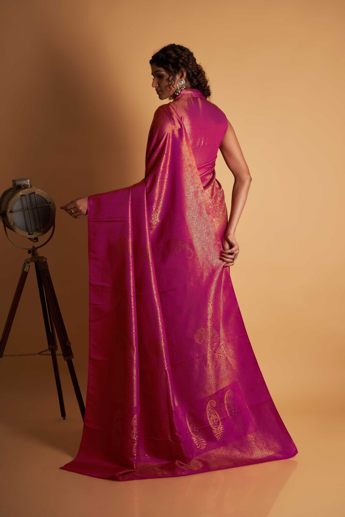 Pink Gold Copper Silver Zari Kanjeevaram Saree