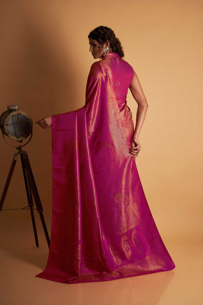Pink Gold Copper Silver Zari Kanjeevaram Saree