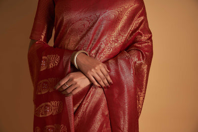 Maroon Gold Copper Silver Zari Kanjeevaram Saree