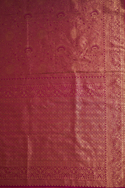 Wine Gold Copper Silver Zari Kanjeevaram Saree