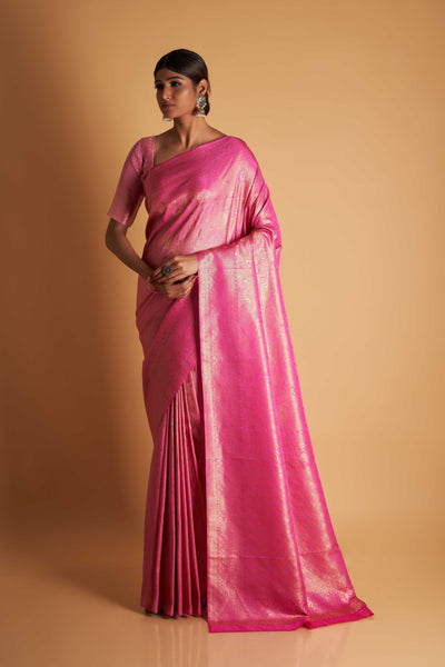 Light Pink Gold Zari Kanjeevaram Saree