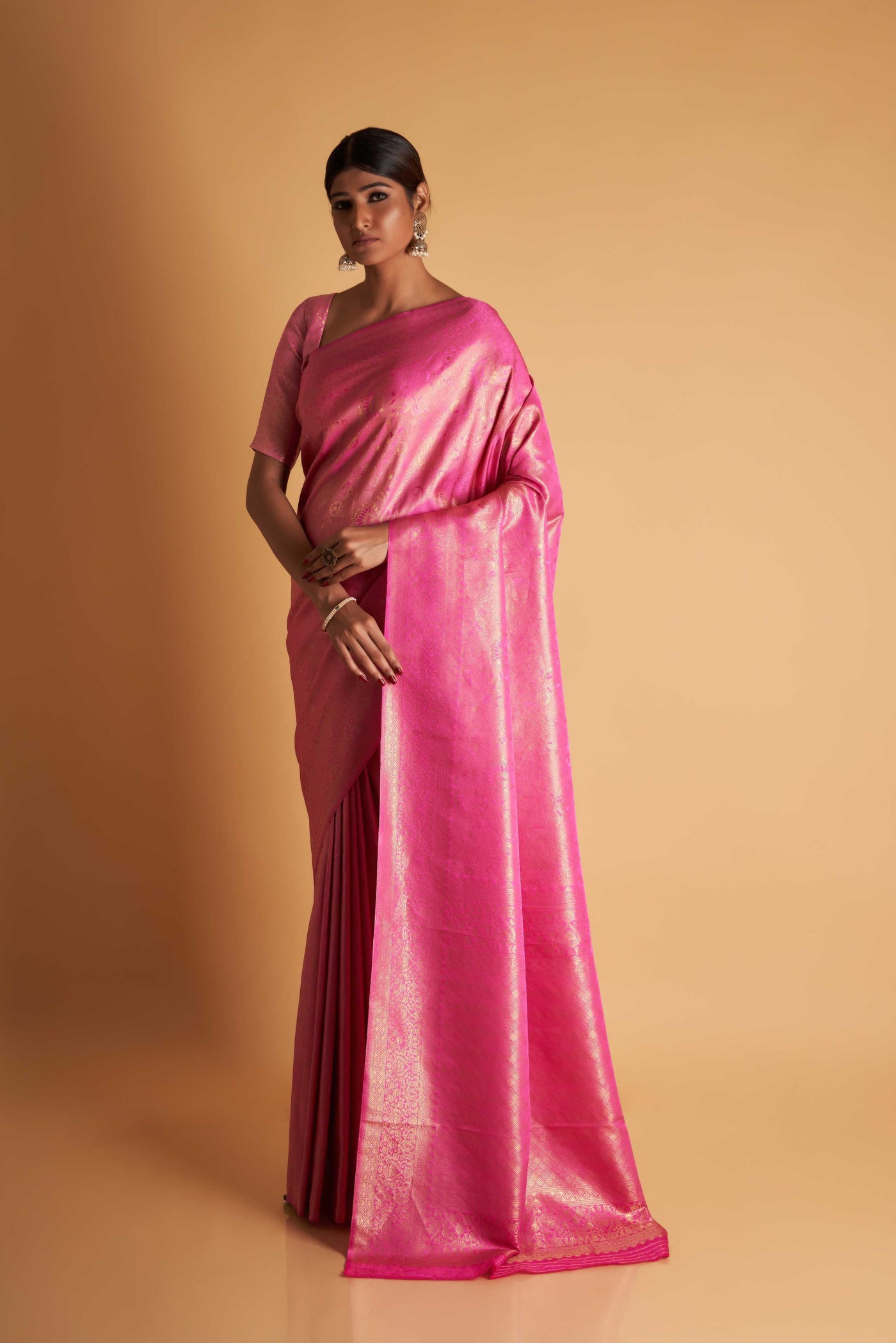 Light Pink Gold Zari Kanjeevaram Saree