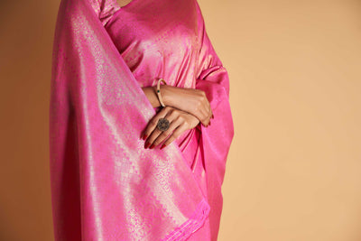 Light Pink Gold Zari Kanjeevaram Saree