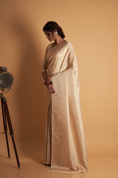 Off-White Gold Zari Kanjeevaram Saree