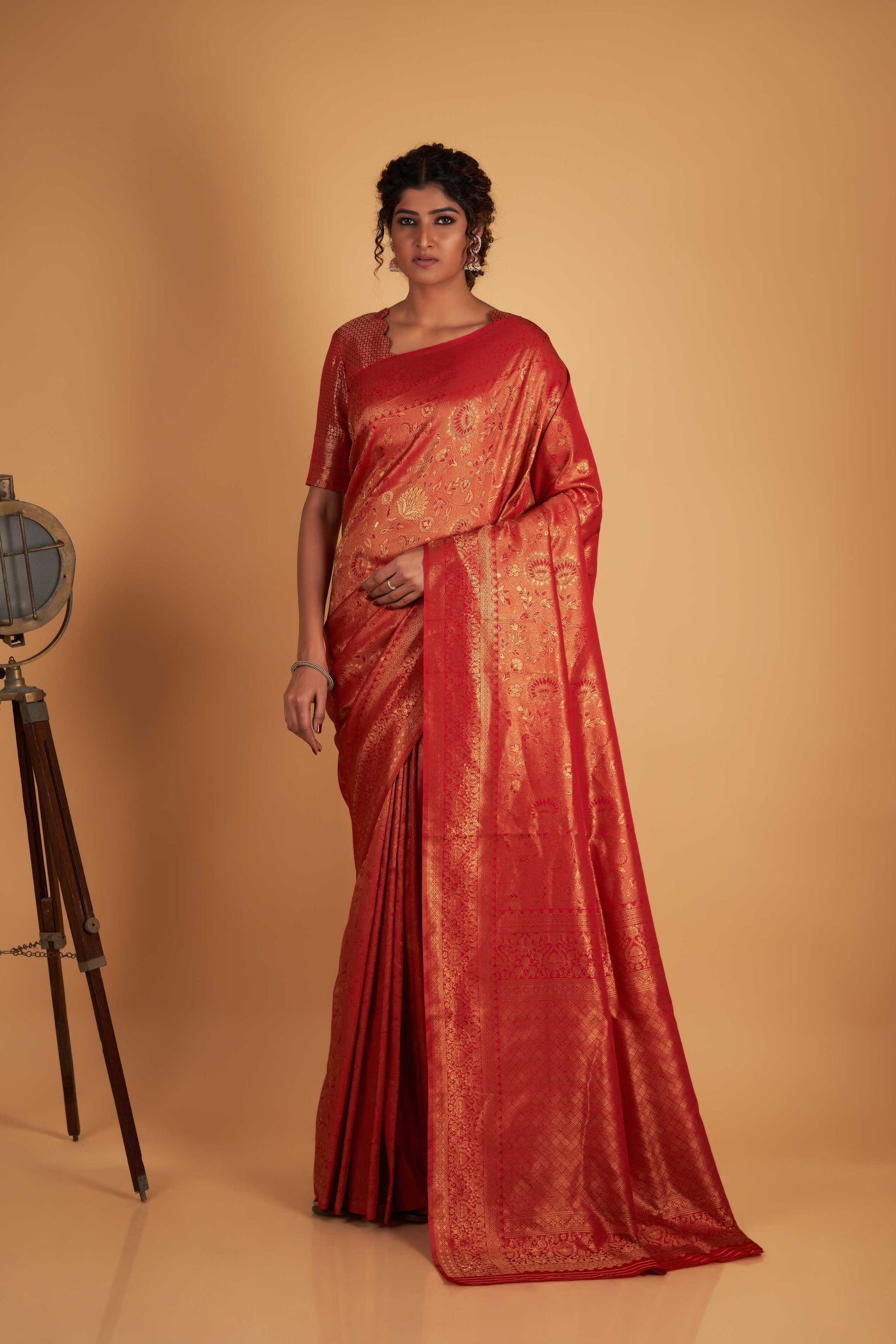 Red Gold Zari Kanjeevaram Saree