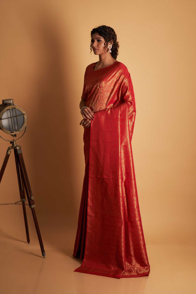 Red Gold Zari Kanjeevaram Saree