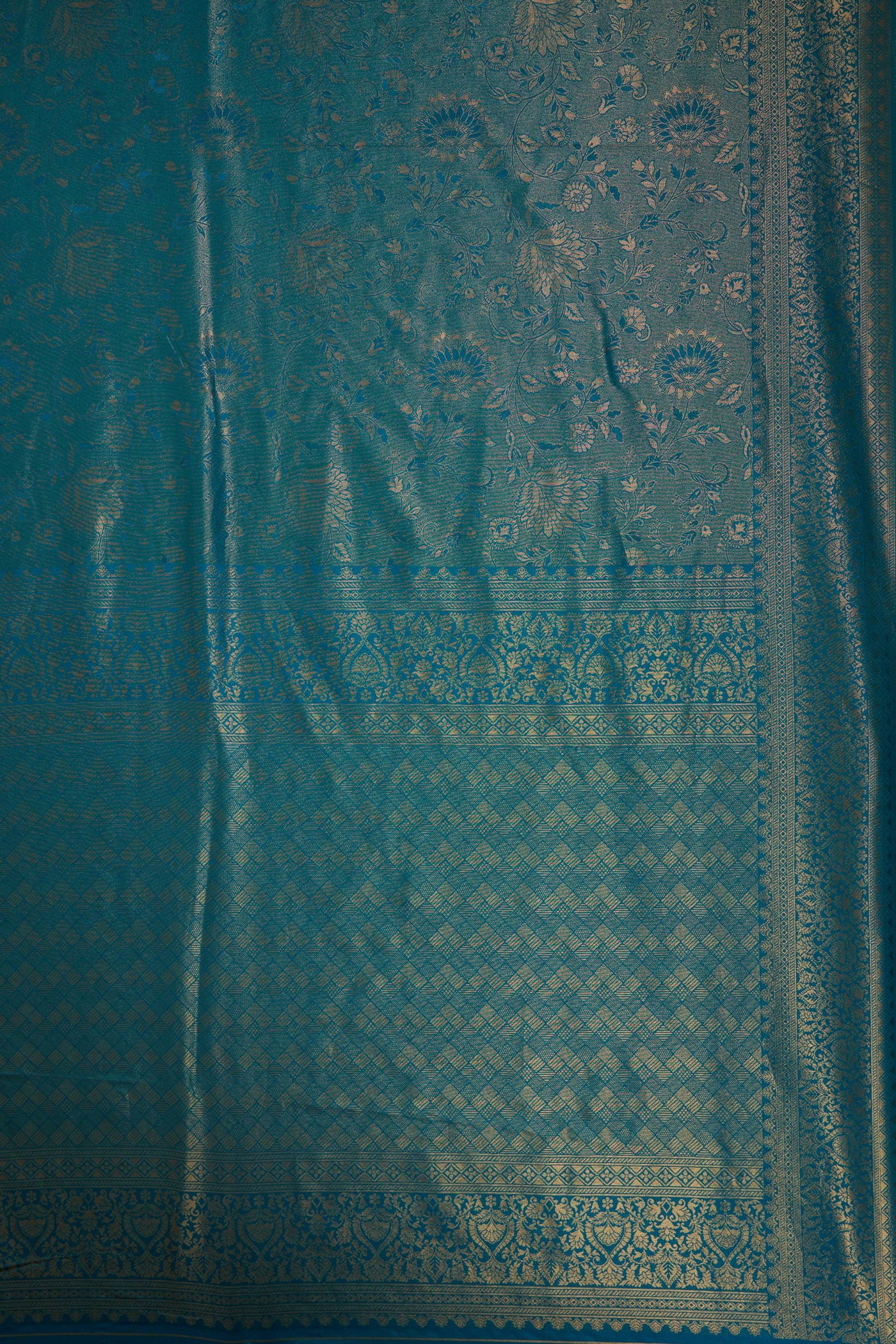 Teal Blue Gold Zari Kanjeevaram Saree