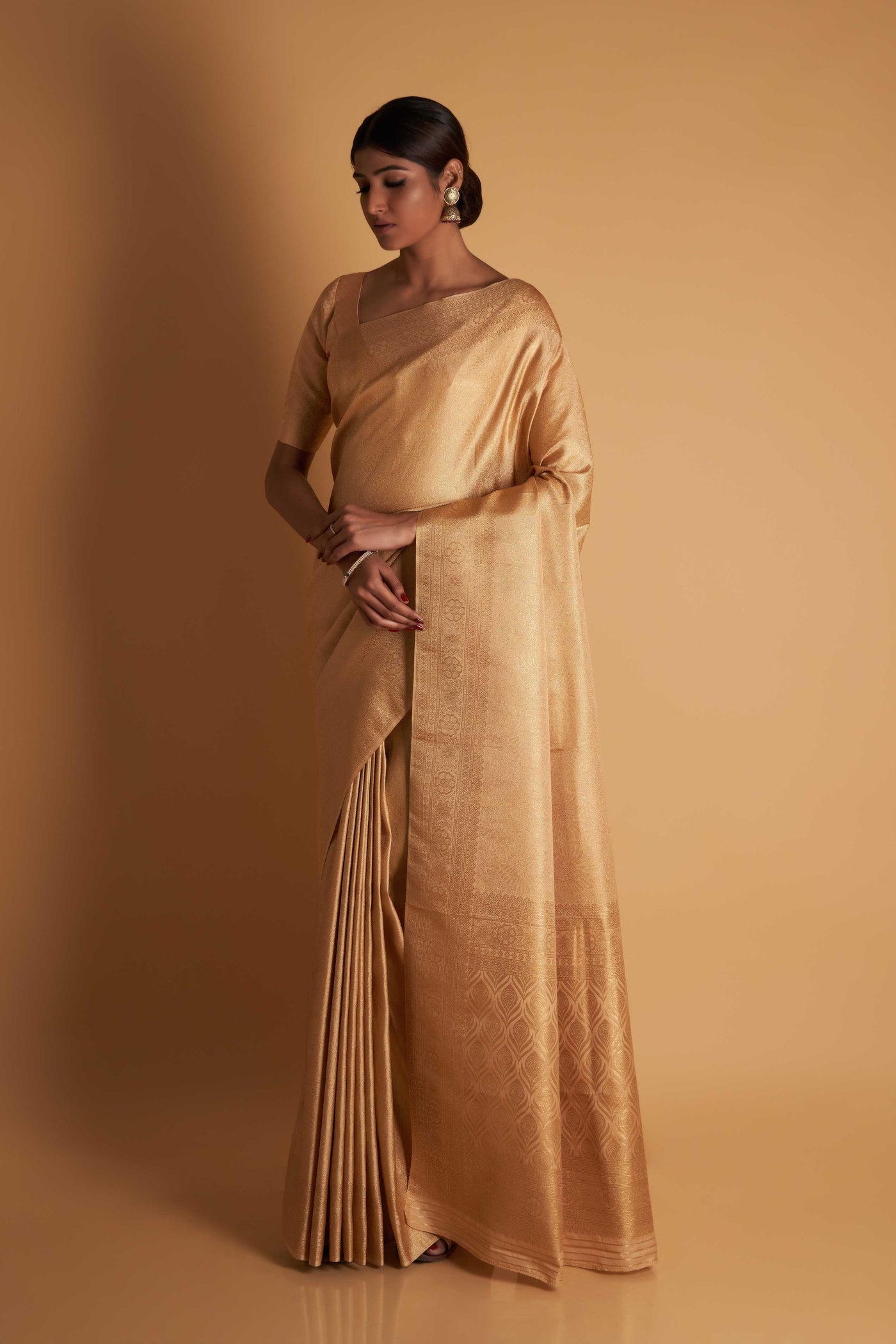 Beige Gold Zari Kanjeevaram Saree