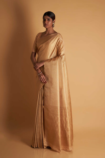 Beige Gold Zari Kanjeevaram Saree