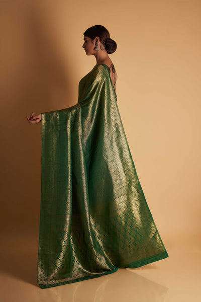 Bottle Green Gold Zari Kanjeevaram Saree