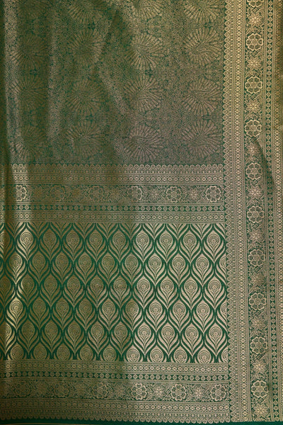 Bottle Green Gold Zari Kanjeevaram Saree