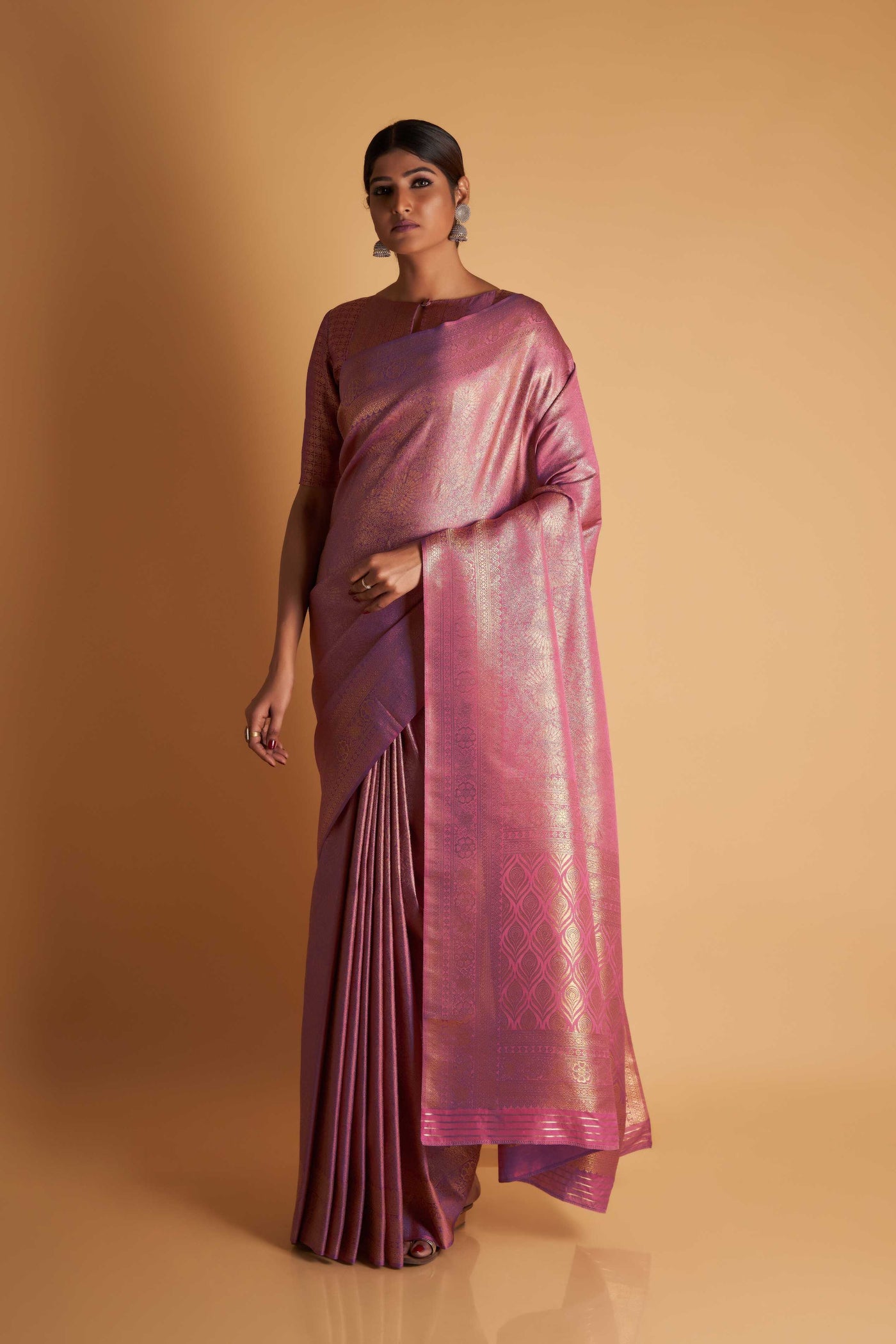 Lilac Gold Zari Kanjeevaram Saree