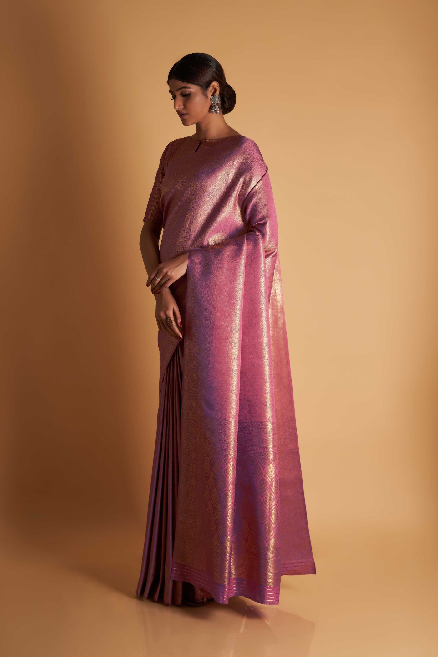 Lilac Gold Zari Kanjeevaram Saree