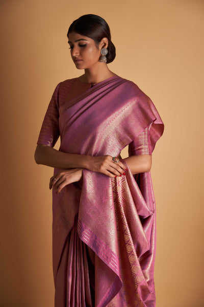 Lilac Gold Zari Kanjeevaram Saree