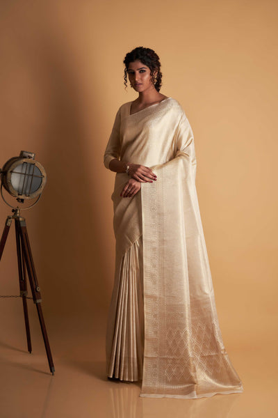Off-White Gold Zari Kanjeevaram Saree
