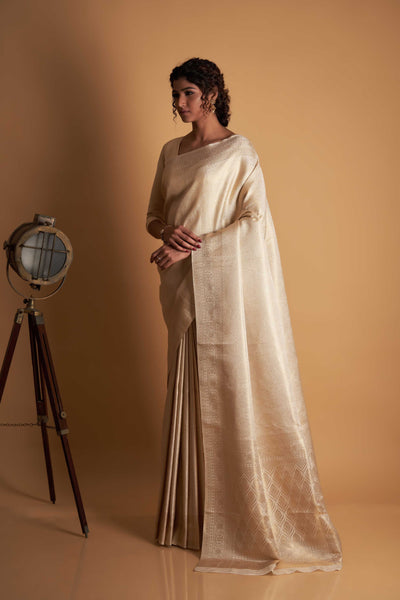 Off-White Gold Zari Kanjeevaram Saree