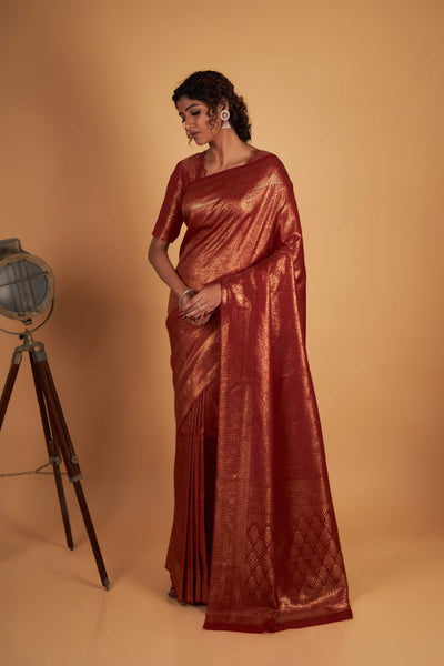 Maroon Gold Zari Kanjeevaram Saree